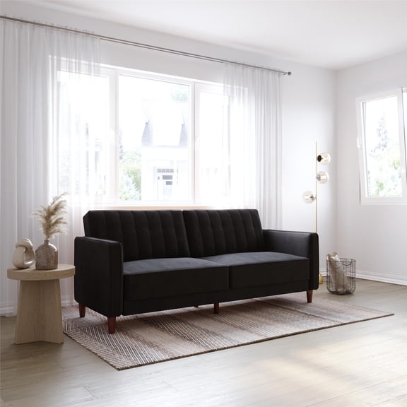 DHP Pin Tufted Transitional Futon, Black Velvet