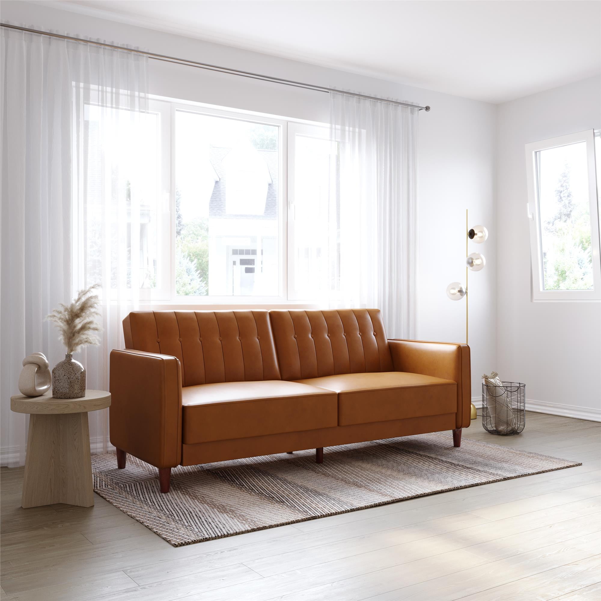 DHP Pin Tufted Transitional Futon, Camel Faux Leather