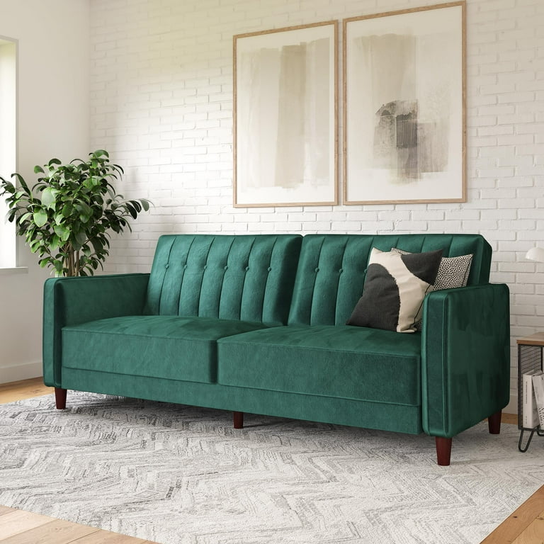DHP Pin Tufted Transitional Futon Green Velvet Walmart