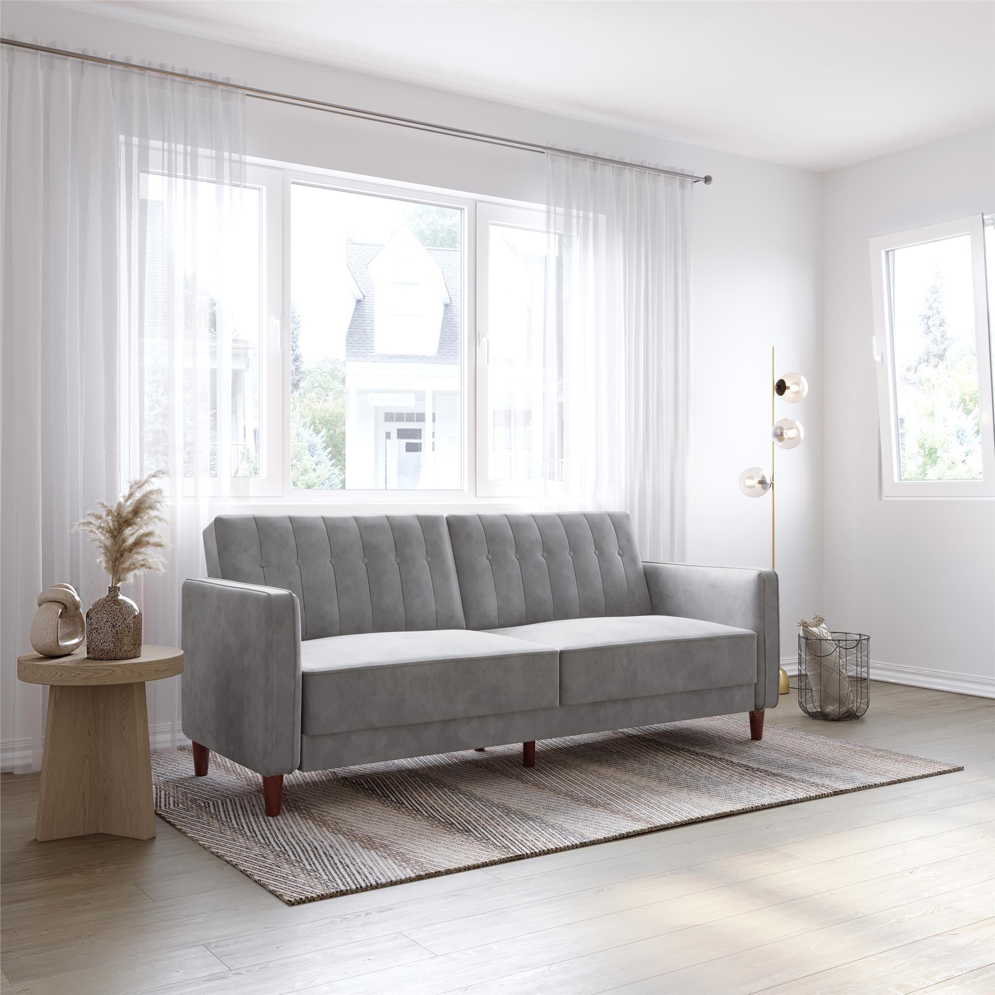 DHP Pin Tufted Transitional Futon, Light Gray Velvet  (图1)