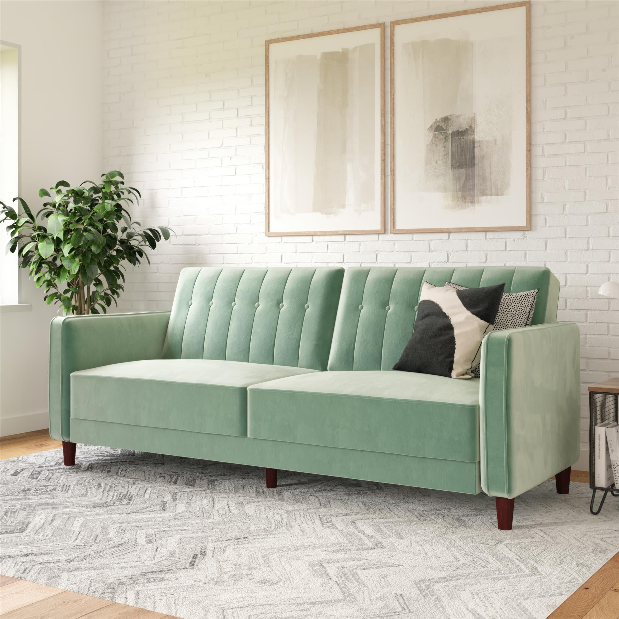 DHP Pin Tufted Transitional Futon, Light Green Velvet  (图1)