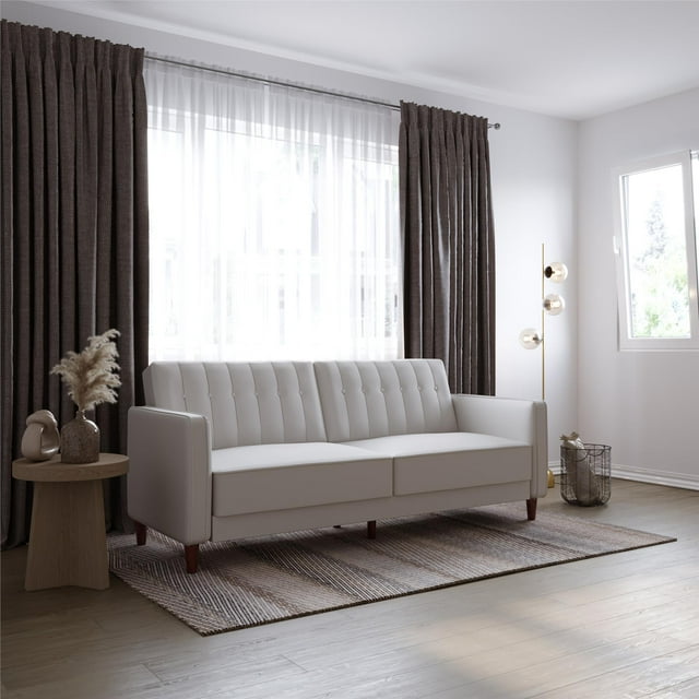 DHP Pin Tufted Transitional Futon, White Faux Leather