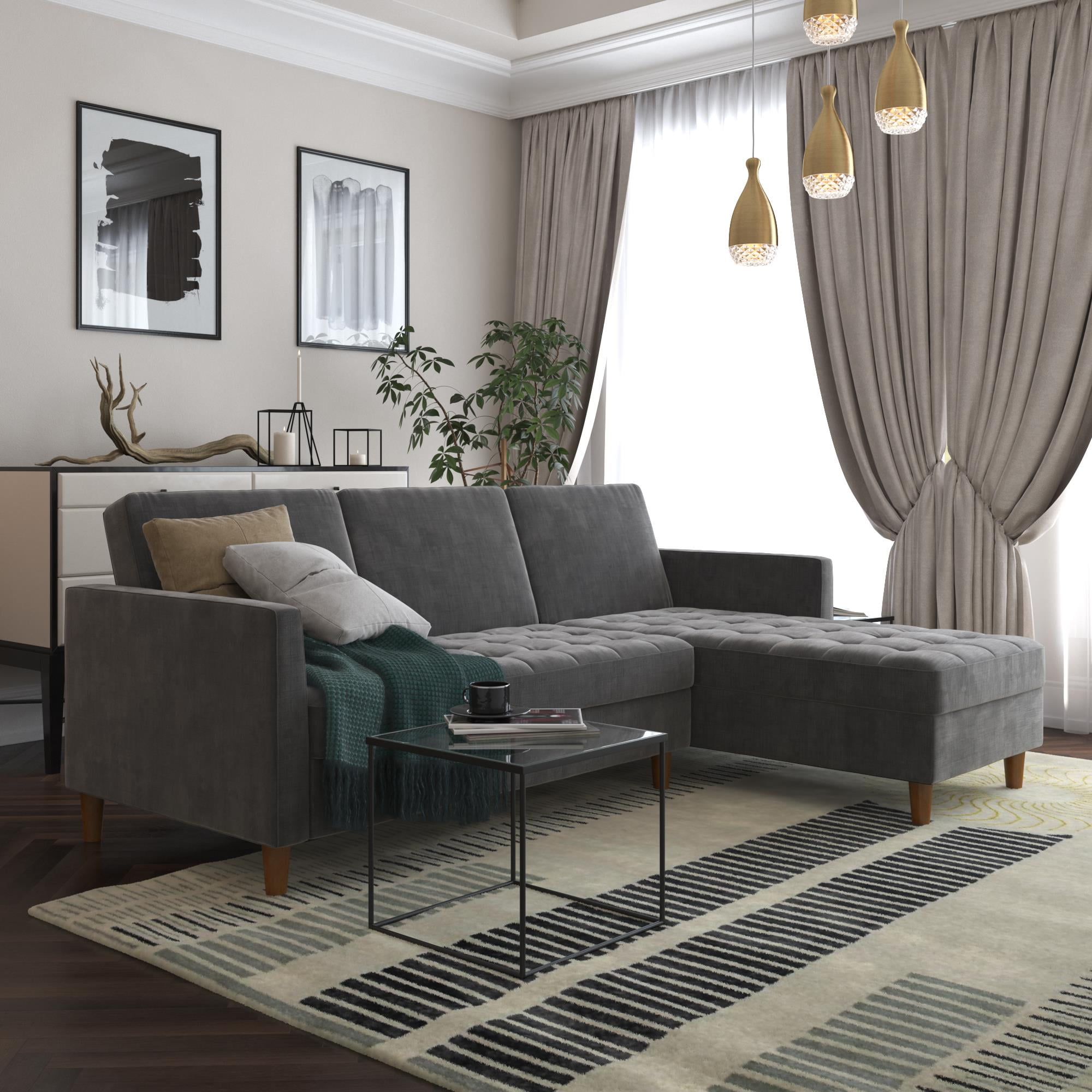 DHP Presley Reversible Storage Sectional Futon, Dark Grey Chenille