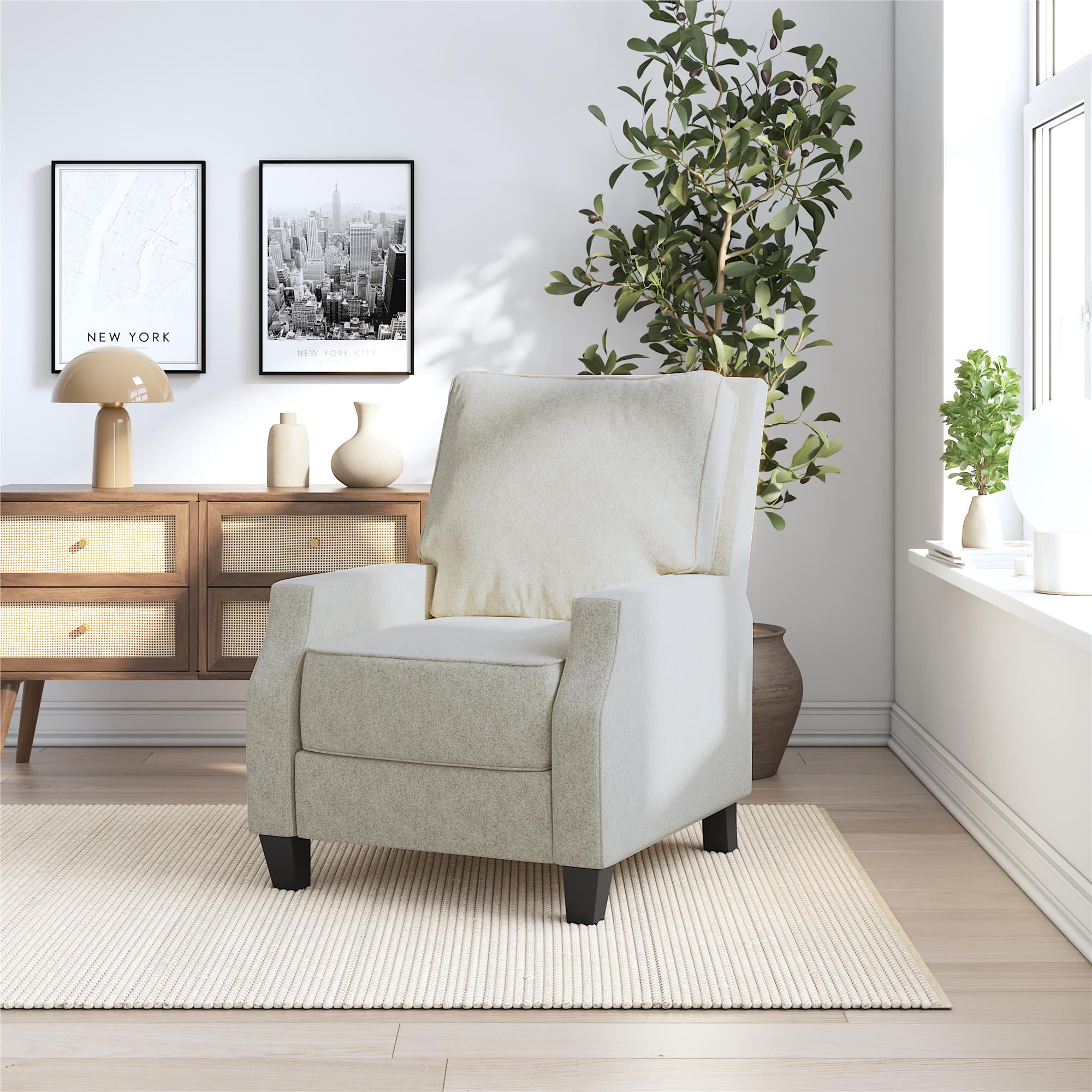 DHP Randen Pushback Recliner Chair for Living Room, Beige Linen