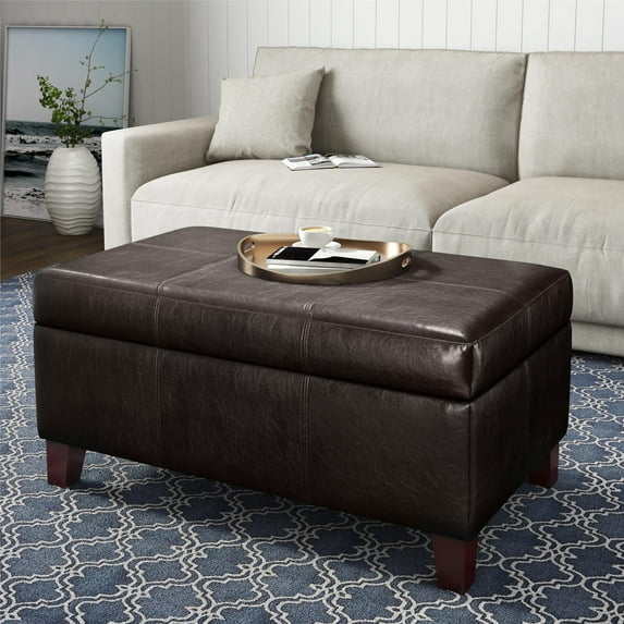 DHP Rectangular Faux Leather Upholstered Storage Ottoman, Espresso