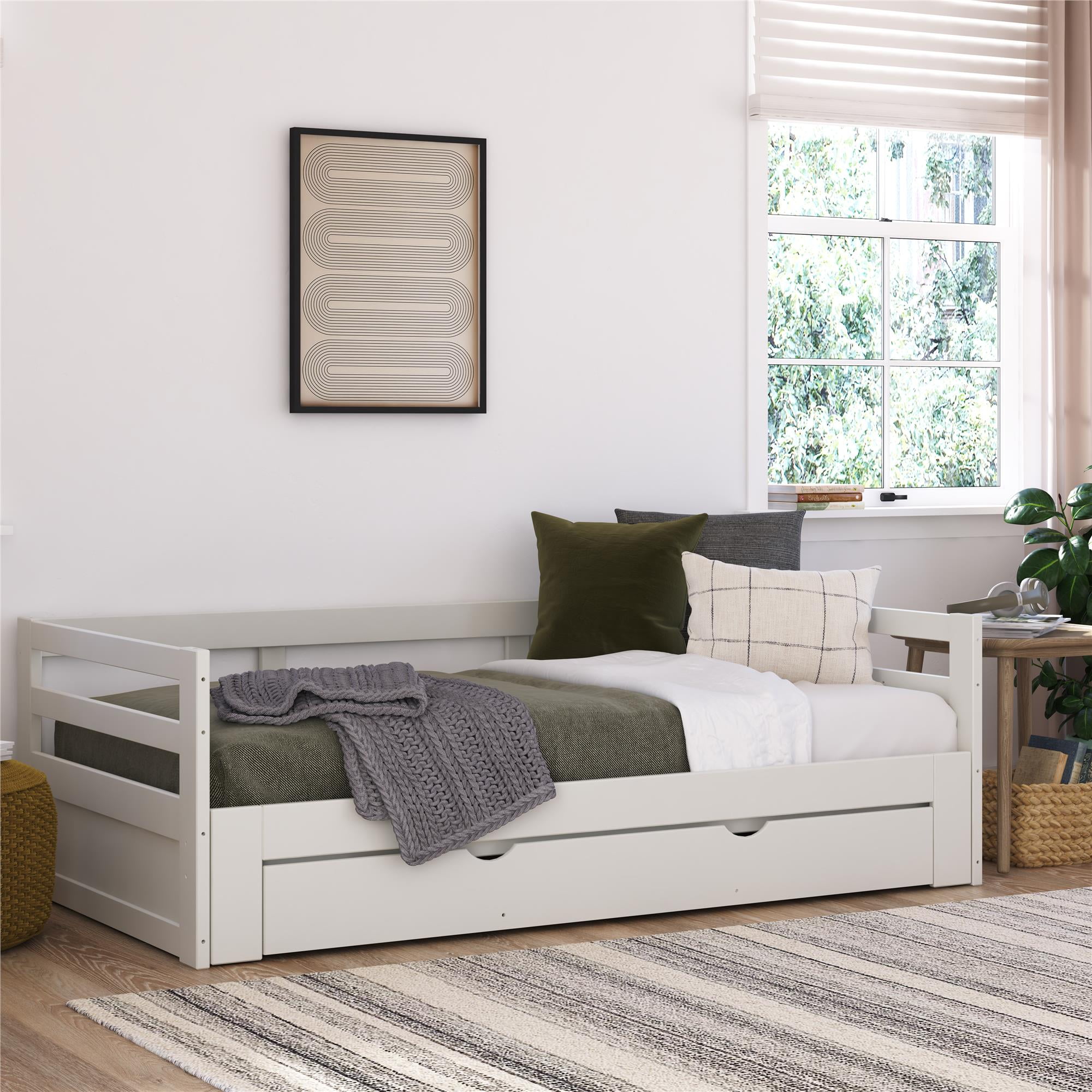 DHP Rhodes Twin to King Wood Daybed with Storage Drawer, White