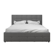 DHP Rose Tufted Upholstered Storage Bed Frame, Full, Gray Linen