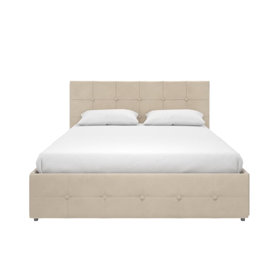 DHP Rose Tufted Upholstered Storage Bed Frame, Full, Ivory Velvet
