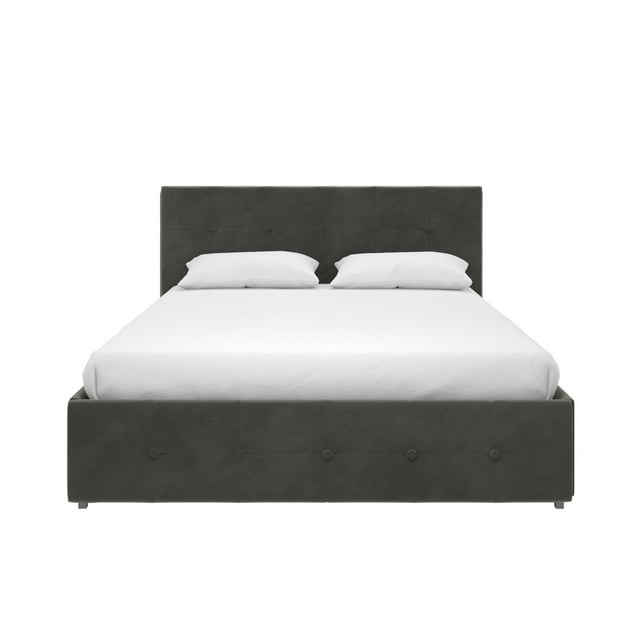 DHP Rose Tufted Upholstered Storage Bed Frame, Queen, Gray Velvet