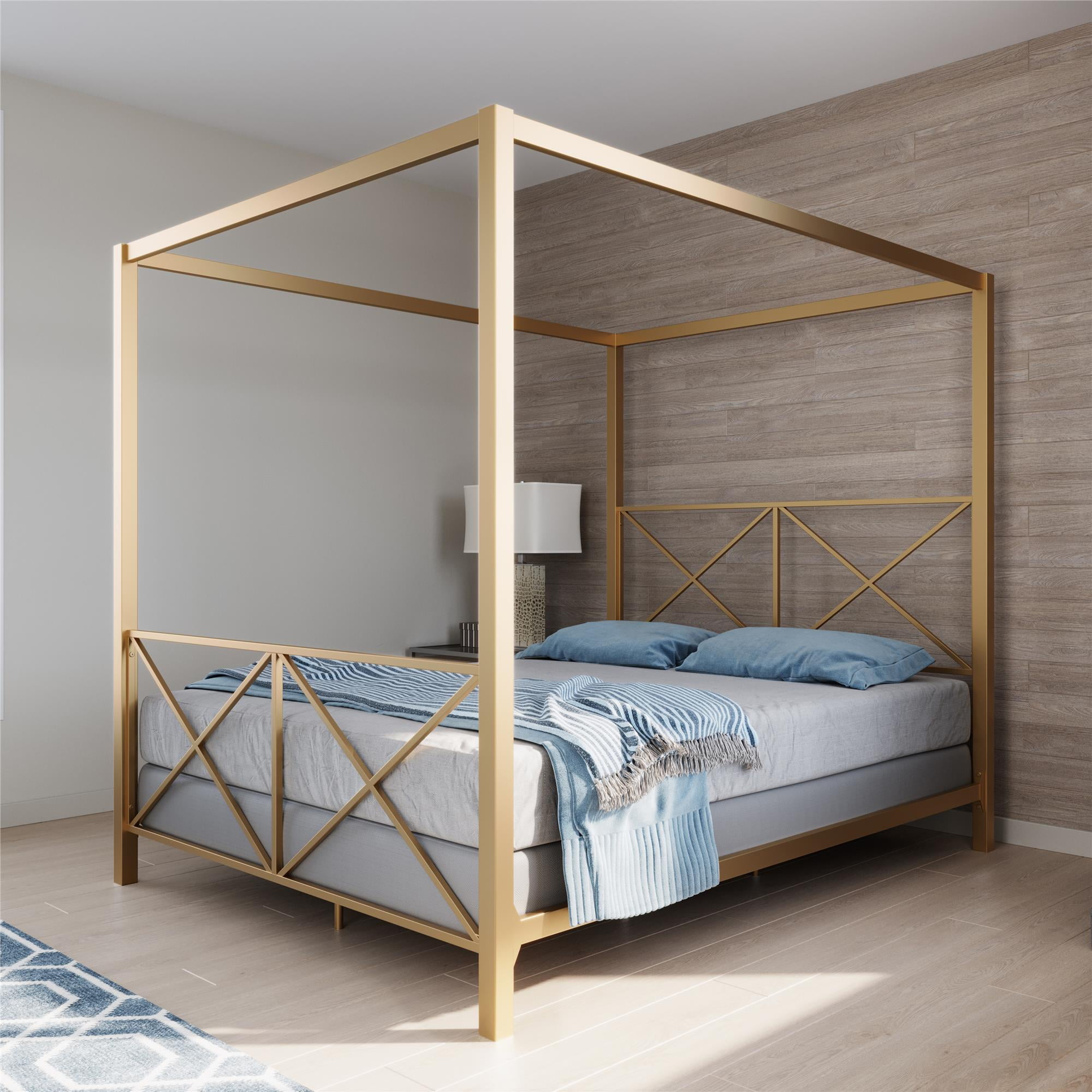 DHP Rosedale Metal Canopy Poster Bed Frame, Queen, Gold