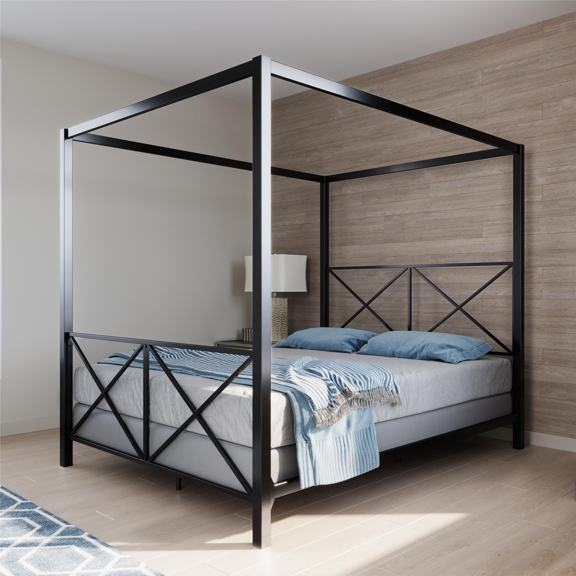 DHP Rosedale Metal Canopy Poster Bed Frame, Full, Black