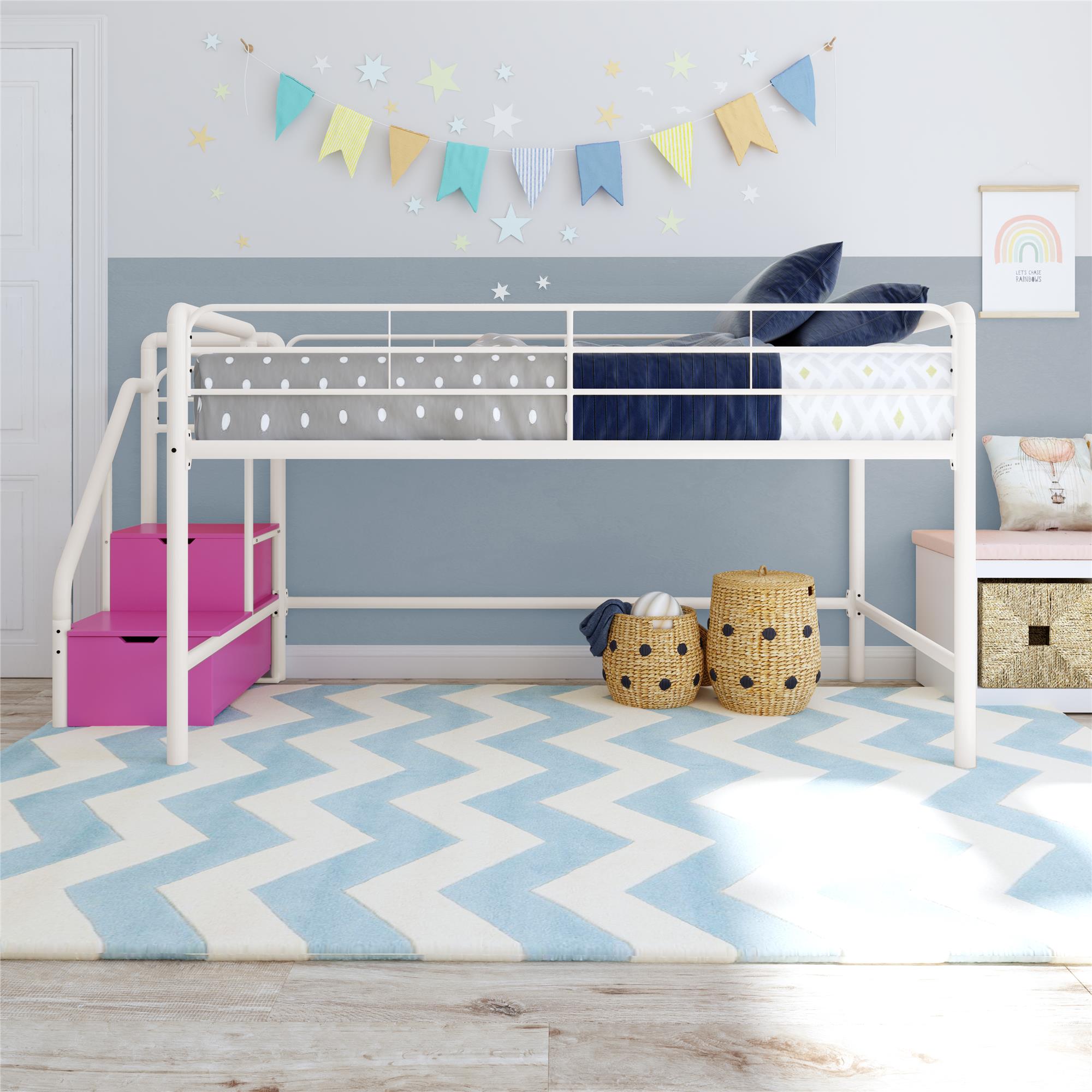 DHP Sol Junior Twin Metal Loft Bed with Storage Steps, Off White - image 1 of 13