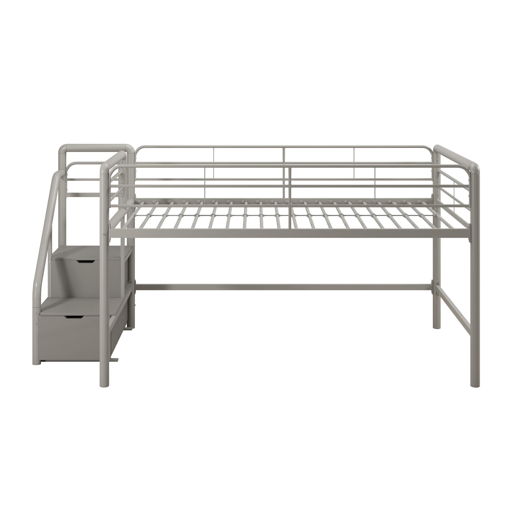 Black Metal Twin Loft Bed with Storage Drawers and Slats