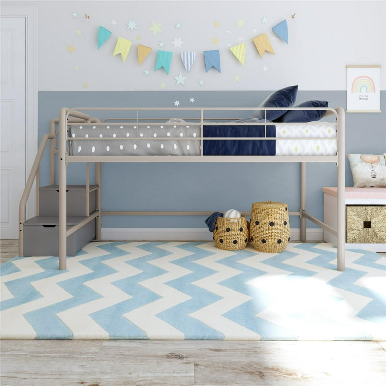 DHP Sol Junior Twin Metal Loft Bed with Storage Steps Silver Walmart