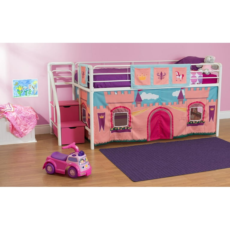 DHP Sol Junior Twin Metal Loft Bed with Storage Steps and Princess