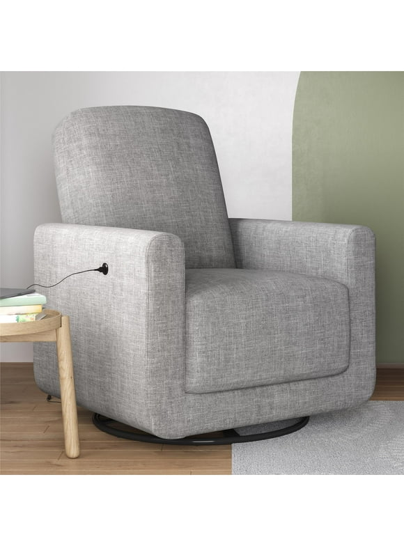 DHP Step Swivel Accent Chair with USB Charger, Light Gray Linen