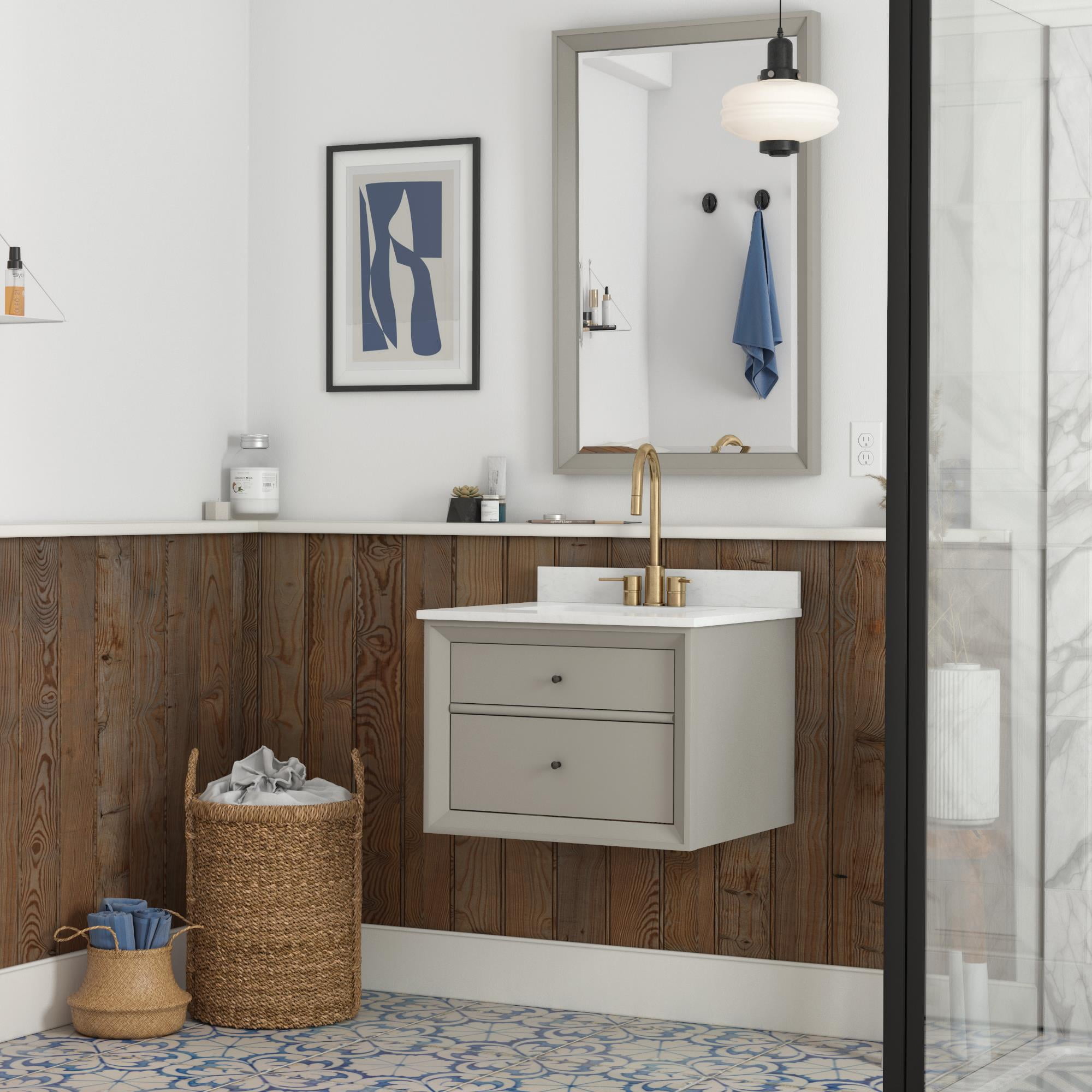 Midcentury Modern Tribecca 24" Wall-Mounted Vanity in Matte Gray