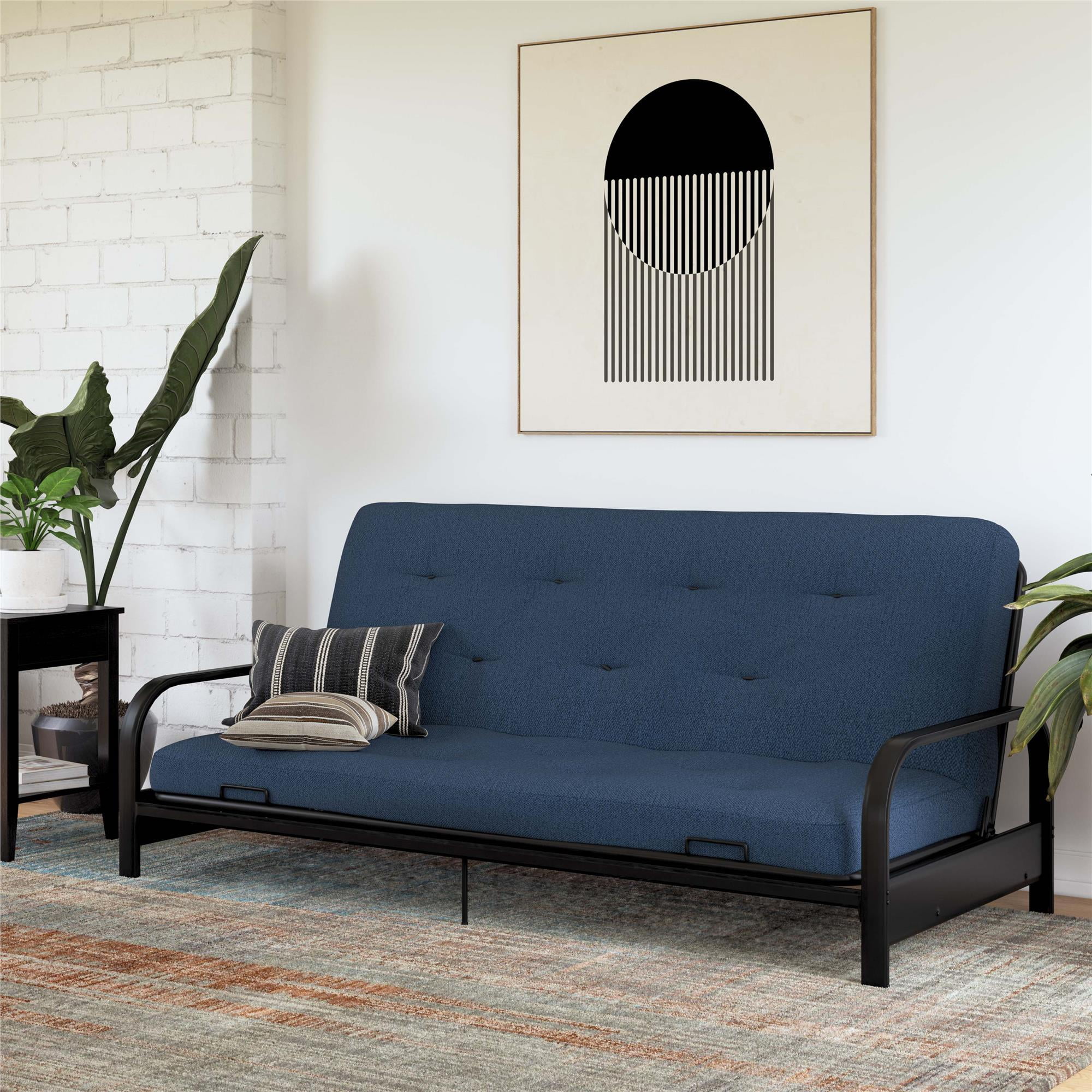 Full Blue Microfiber Innerspring Futon Mattress with Bonnell Coils