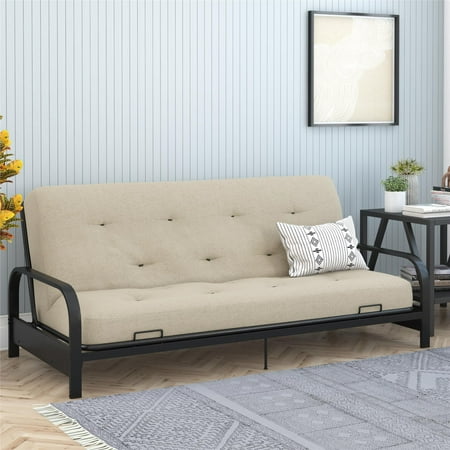 DHP Trule 8-Inch Pocket Spring Coil Futon Mattress, Polyester Linen, Full, Sandy Beige