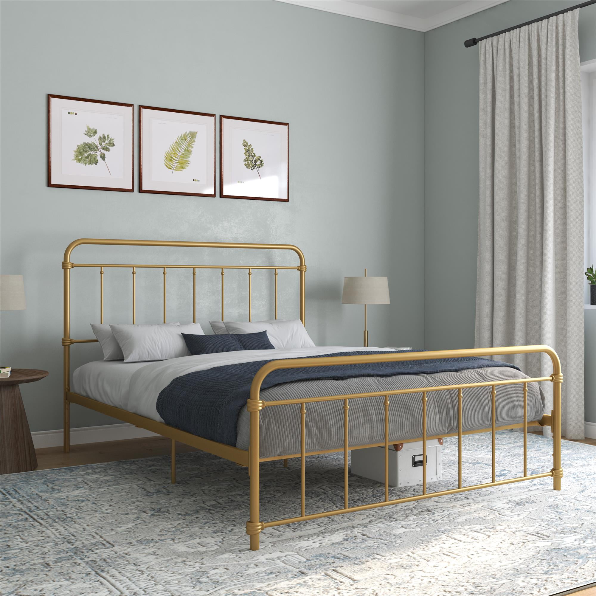 DHP Wallace Metal Platform Bed Frame with Headboard Full Gold