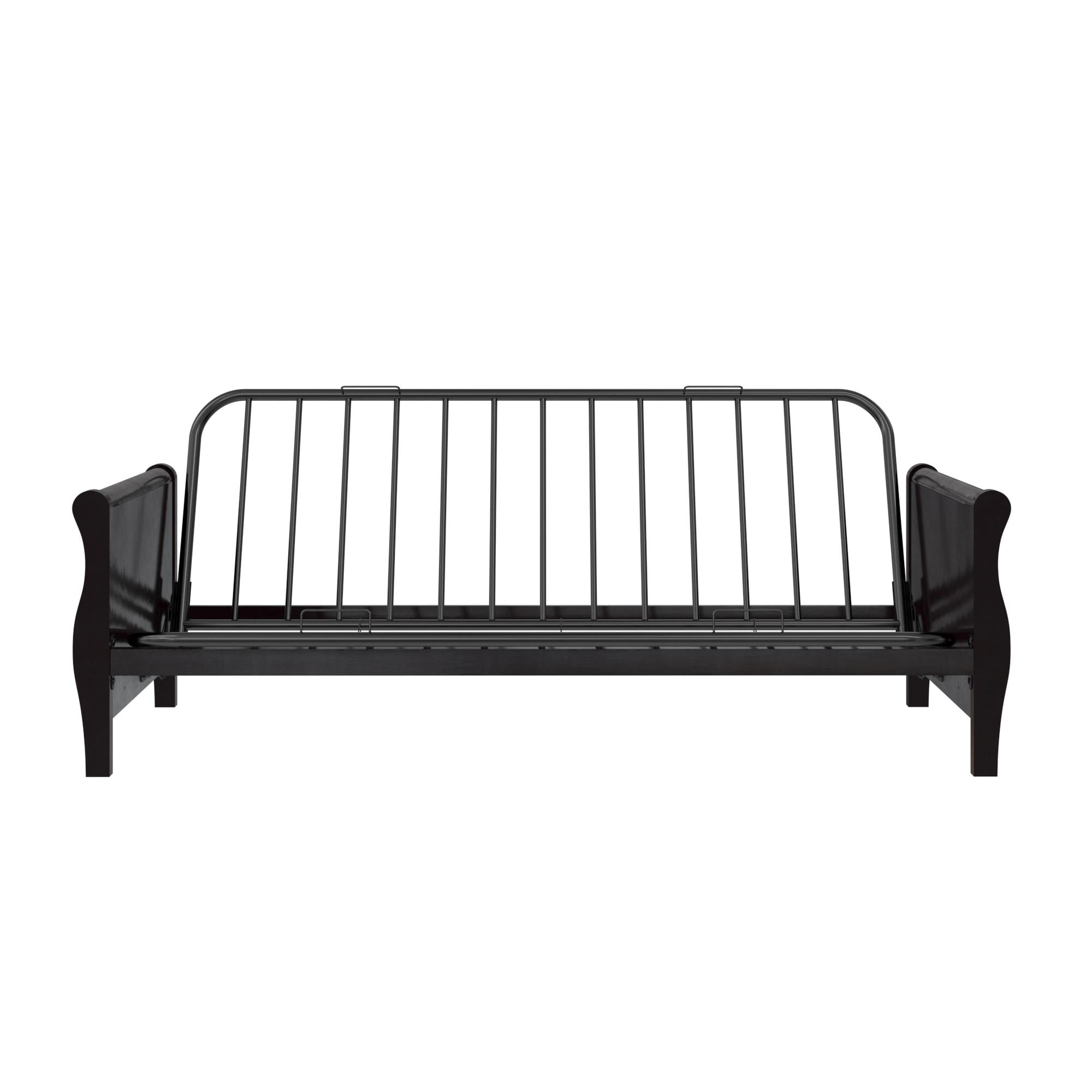 Espresso Wood Arm Futon Frame with Side Storage