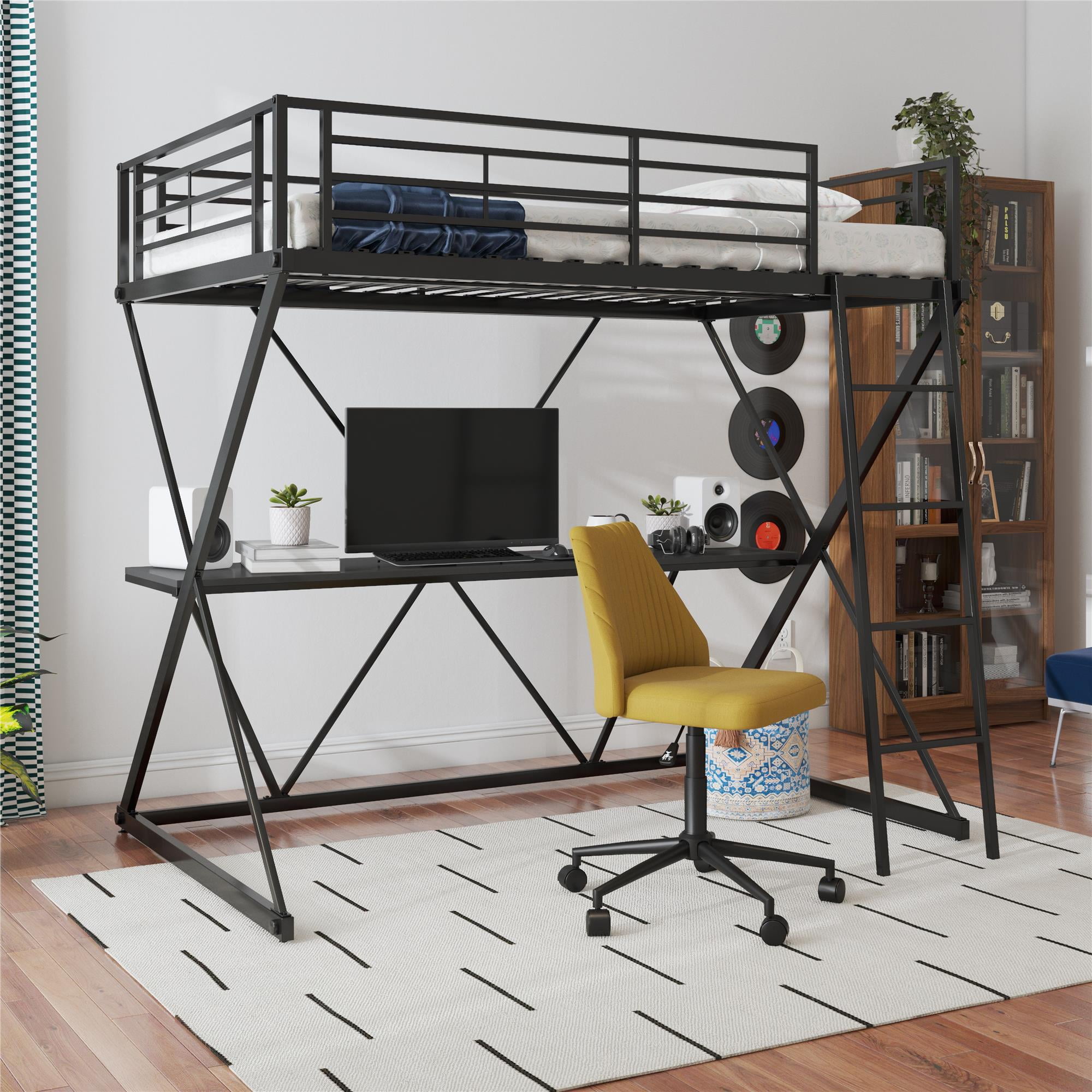 Dhp metal loft 2024 bed with desk