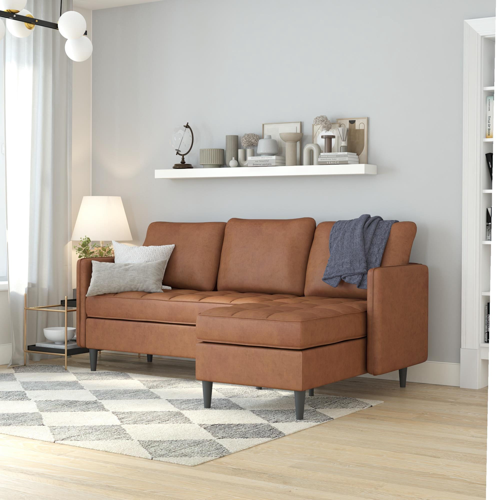 DHP Xandor Modular Sectional Sofa with Storage Chaise, Camel Faux Leather