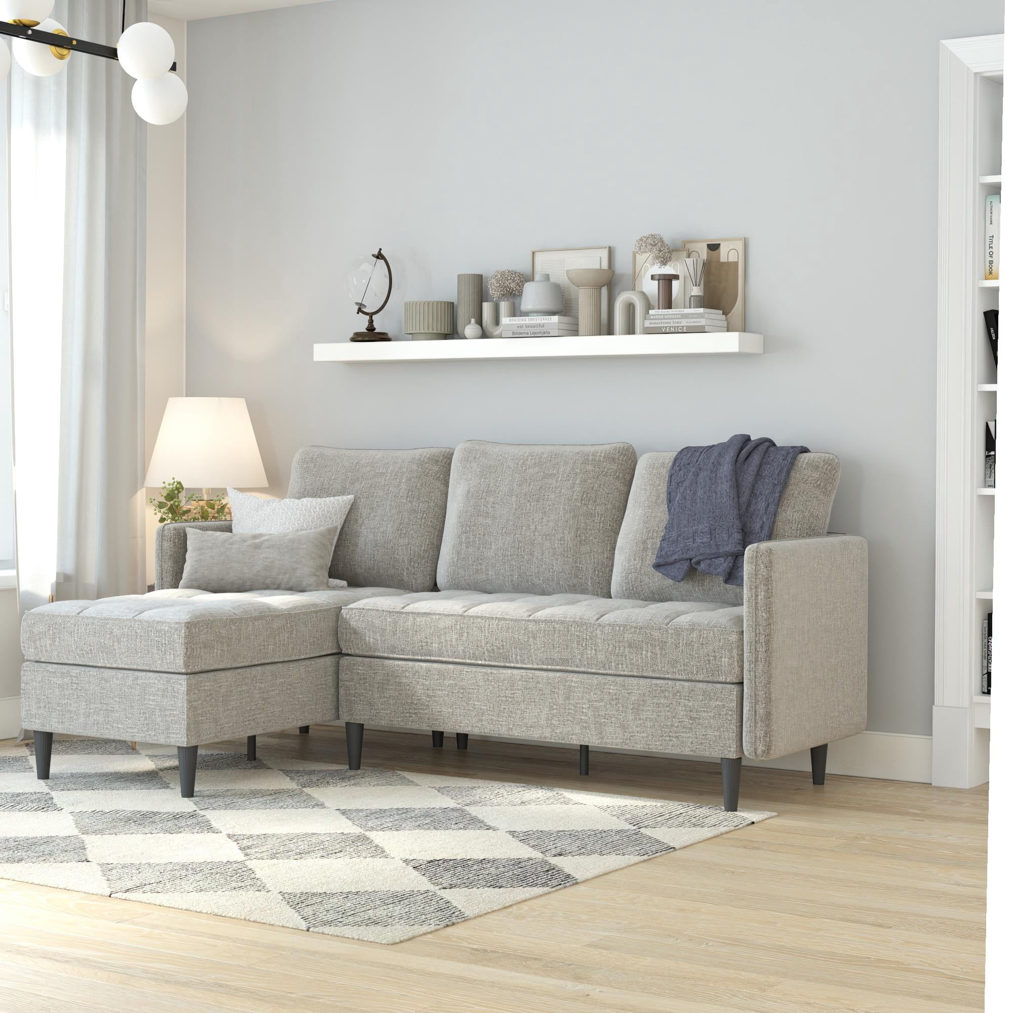 DHP Xandor Modular Sectional Sofa with Storage Chaise, Gray Linen