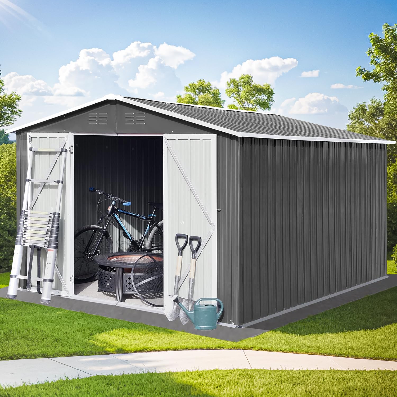 DHPM 10X8 FT Outdoor YPF5 Storage Shed Clearance, Metal Foundation Anti