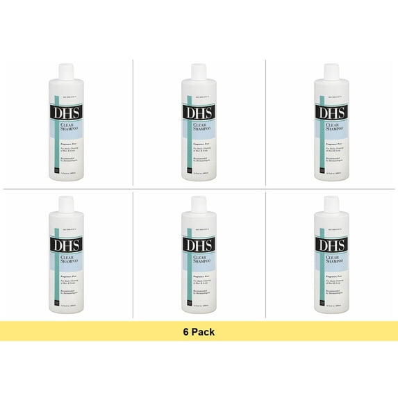 DHS Clear Hair Shampoo For Daily Cleaning Of Hair And Scalp, Fragrance Free - 16 Oz - 6 Pack