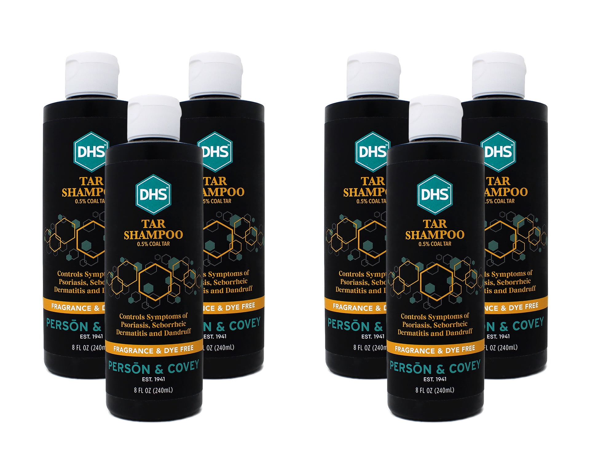 DHS Shampoo 2.9% Solubilized Coal Tar Extract Fragrance Free 8oz 6-Pack