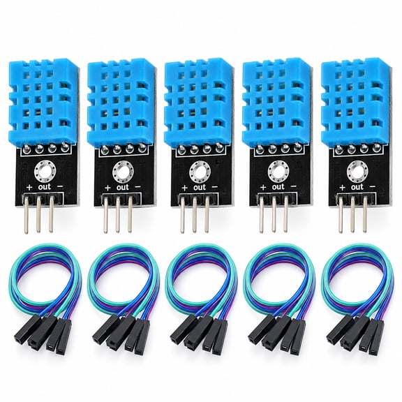 DHT11 Temperature Humidity Sensor Module, 3.3V-5V Digital Sensor with Wires, 5-Pack