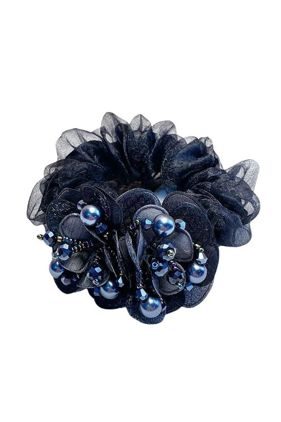 Faux Pearl Flower Hair Rope Women High Elastic Crystal Yarn Gradient