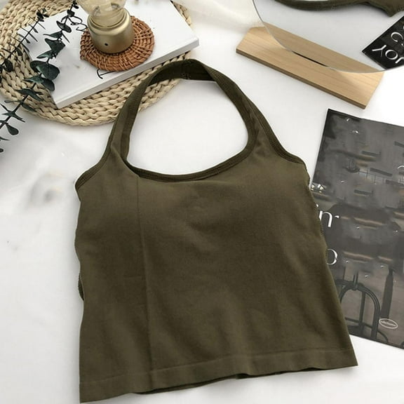 DHliIQQ Tank Top, Backless with Built-in Bra Pads Sling Vest Top New