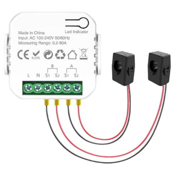 DHliIQQ WiFi Smart Single/Dual Channel Energy Meter with Buzzer Alarm and App Alarm, Setable Threshold 1/2 Clamp 80A - Bidirectional, Smart Life App Control Smart Home Energy Monitor