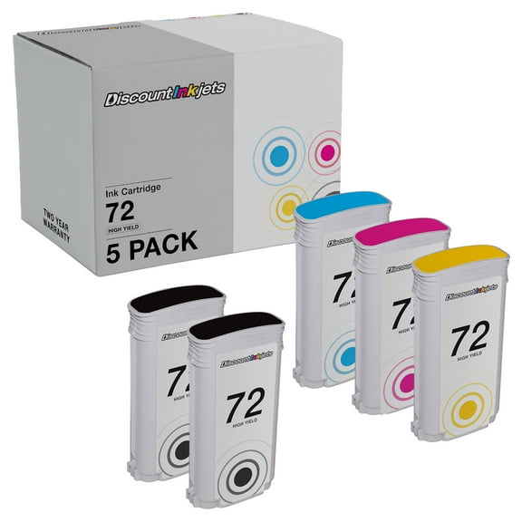DI Cartridges for HP 72 Ink HY (2 Photo Black, 1 Cyan, 1 Magenta, 1 Yellow) Compatible with HP DesignJet: T1100, T1120, T1200, T610, T620, T770, SD Pro MFP, T1100ps, T1120 SD-MFP, T1120ps, T1200ps