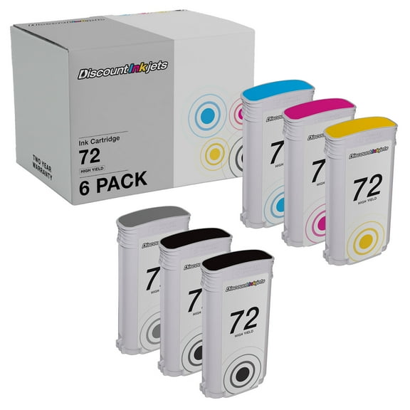 DI Cartridges for HP 72 Ink HY Photo Bk Cyan Magenta Yellow Gray Matte Bk Compatible with HP DesignJet: T1100, T1120, T1200, T610, T620, T770, SD Pro MFP, T1100ps, T1120 SD-MFP, T1120ps, T1200ps