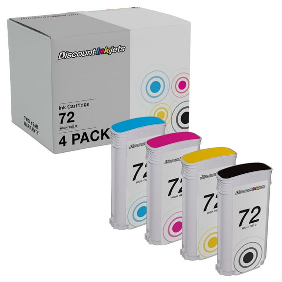 DI Cartridges for HP 72 Ink High Yield (Photo Black, Cyan, Magenta, Yellow) Compatible with HP DesignJet: T1100, T1120, T1200, T610, T620, T770, SD Pro MFP, T1100ps, T1120 SD-MFP, T1120ps, T1200ps