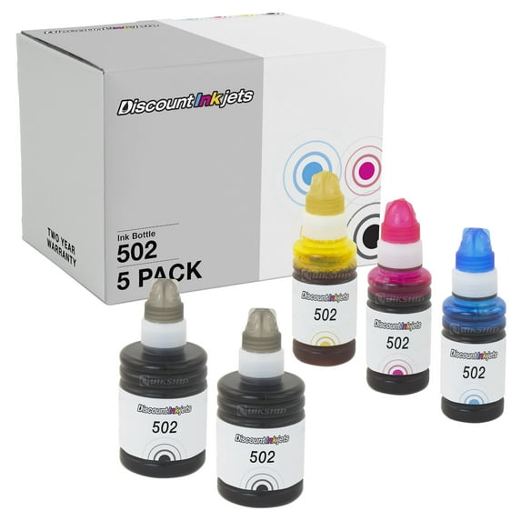 DI Compatible Ink Bottle for Epson 502 2 Black, 1 Cyan, 1 Magenta, 1 Yellow Compatible with Epson ET Series: ET-2700, ET-2750, ET-3700, ET-3750, ET-4750, ET-15000 Epson Expression: ET-2700, ET-2750