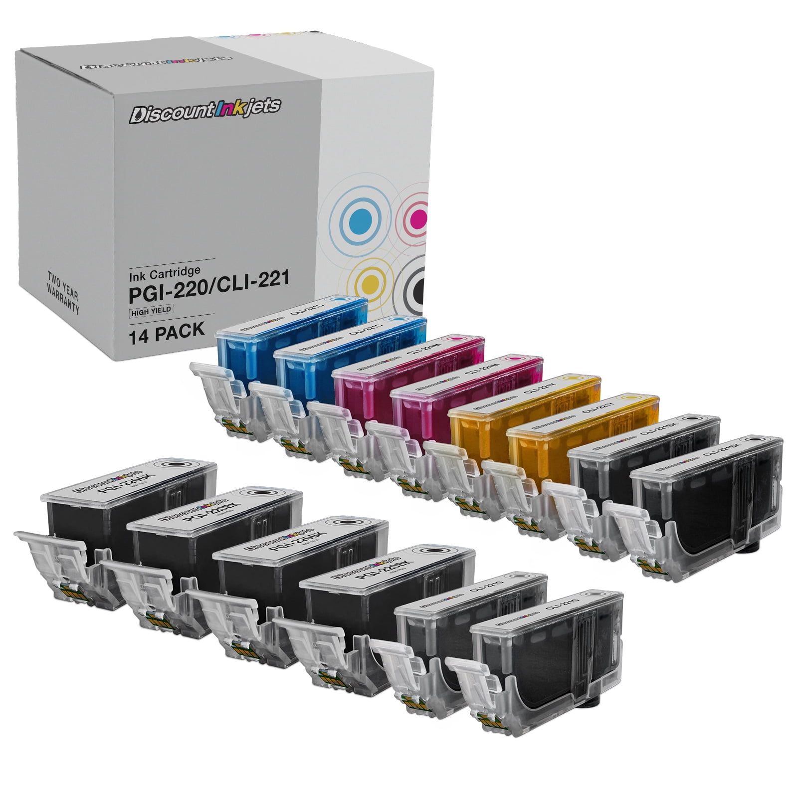 DI Ink Cartridge Replacement for Canon PGI-220 & CLI-221 (Combo Set, 14pk) Compatible with PIXMA: iP3600 iP4600 iP4700 MP560 MP620 MP620B MP640 MP640R MX860 MX870