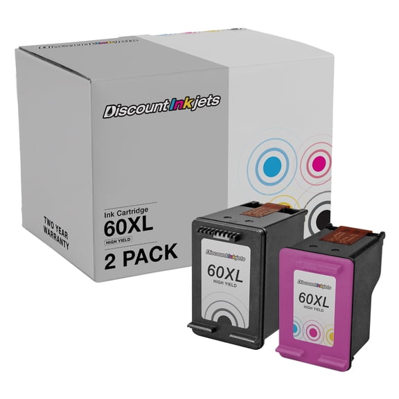 DI Ink Cartridge Replacement for HP 60XL High Yield (Black, Color, 2-Pack) Compatible with HP Deskjet: D1620 D1630 D1658 D1660 D1663 D1668 D2530 D2545 D2560 D2563 D2566 D2568 D2645 D2660 D2663