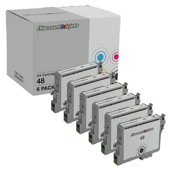 DI Ink Cartridge Replacements for Epson 48 T048 (6-Pack Multi Color Set) Compatible with Stylus Photo: R200, R220, R300, R300M, R320, R340, RX500, RX600, RX620