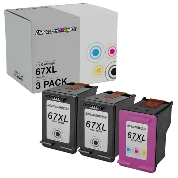 DI Ink Cartridge Replacements for HP 67XL High Yield 2 Black, 1 Color, 3pk Compatible with DeskJet 1255, 2722, 2732, 2752, 2755, 4140, 4152, 4155, 4158 Envy 6052, 6055, 6058, 6075, 6452, 6455, 6458
