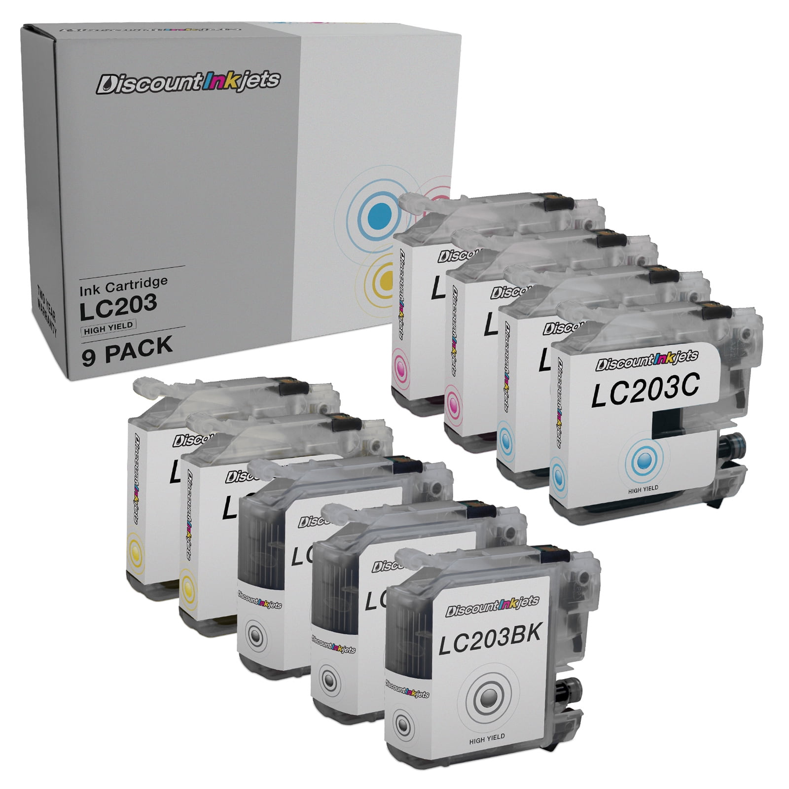 DI Ink Cartridges for Brother LC203 (3 Black, 2 Cyan, Magenta, Yellow, 9pk) Compatible with Brother MFC printers J4320DW J4420DW J4620DW J5520DW J5620DW J5720DW