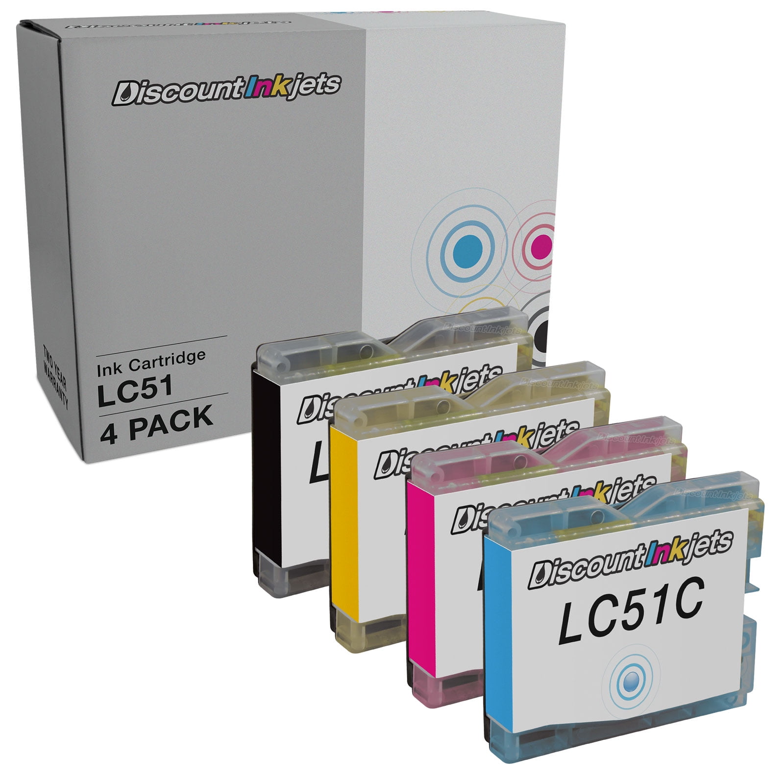DI Ink Cartridges for Brother LC51 (Black, Cyan, Magenta, Yellow, 4pk) Compatible with DCP-130c, DCP-330c, DCP-350C Intellifax 1360, 1860C, 1960c, 2480C, 2580c
