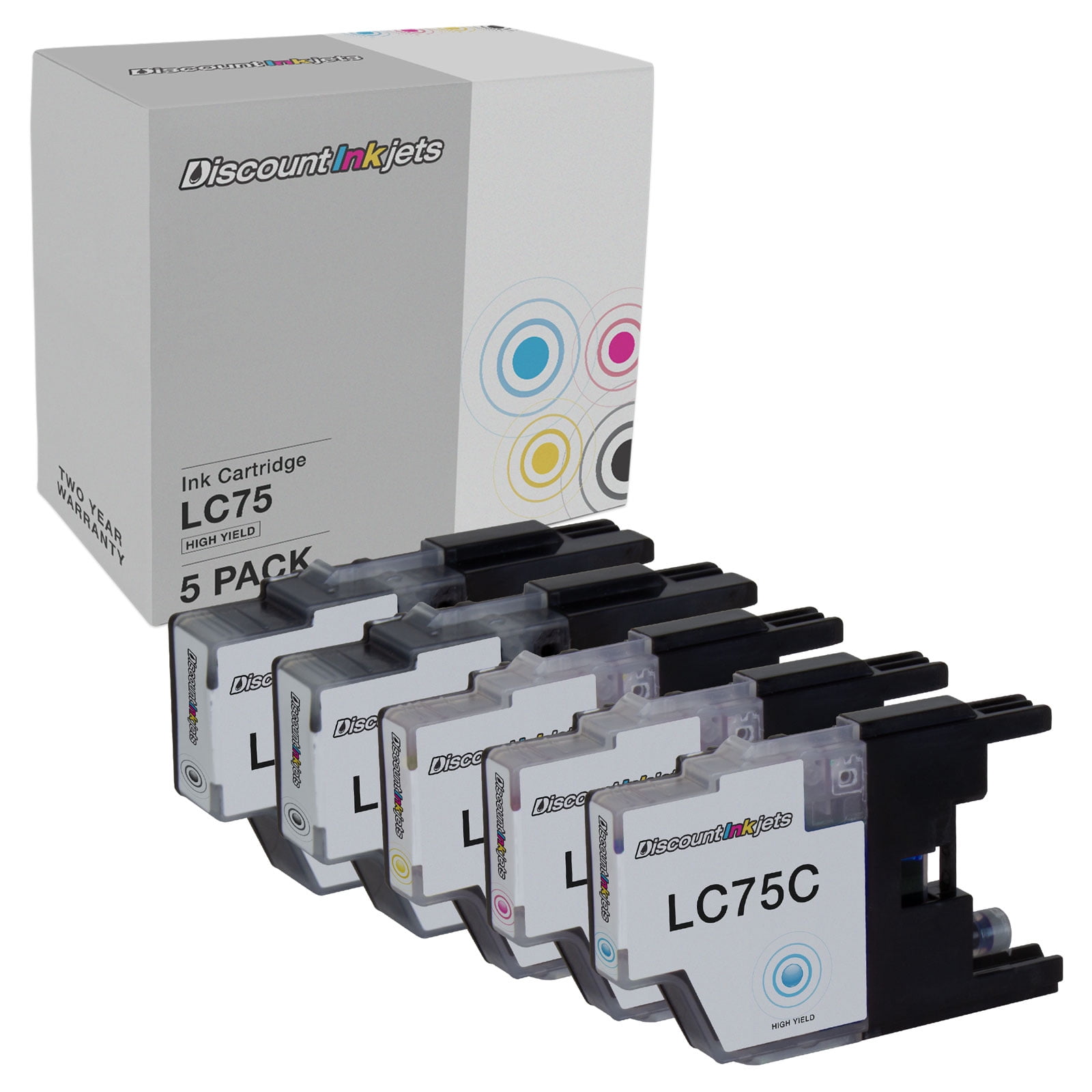 DI Ink Cartridges for Brother LC75 HY 2 Black, Cyan, Magenta, Yellow, 5pk Compatible with printers MFC-J280W MFC-J425W MFC-J430W MFC-J435W MFCJ5910DW MFCJ625DW