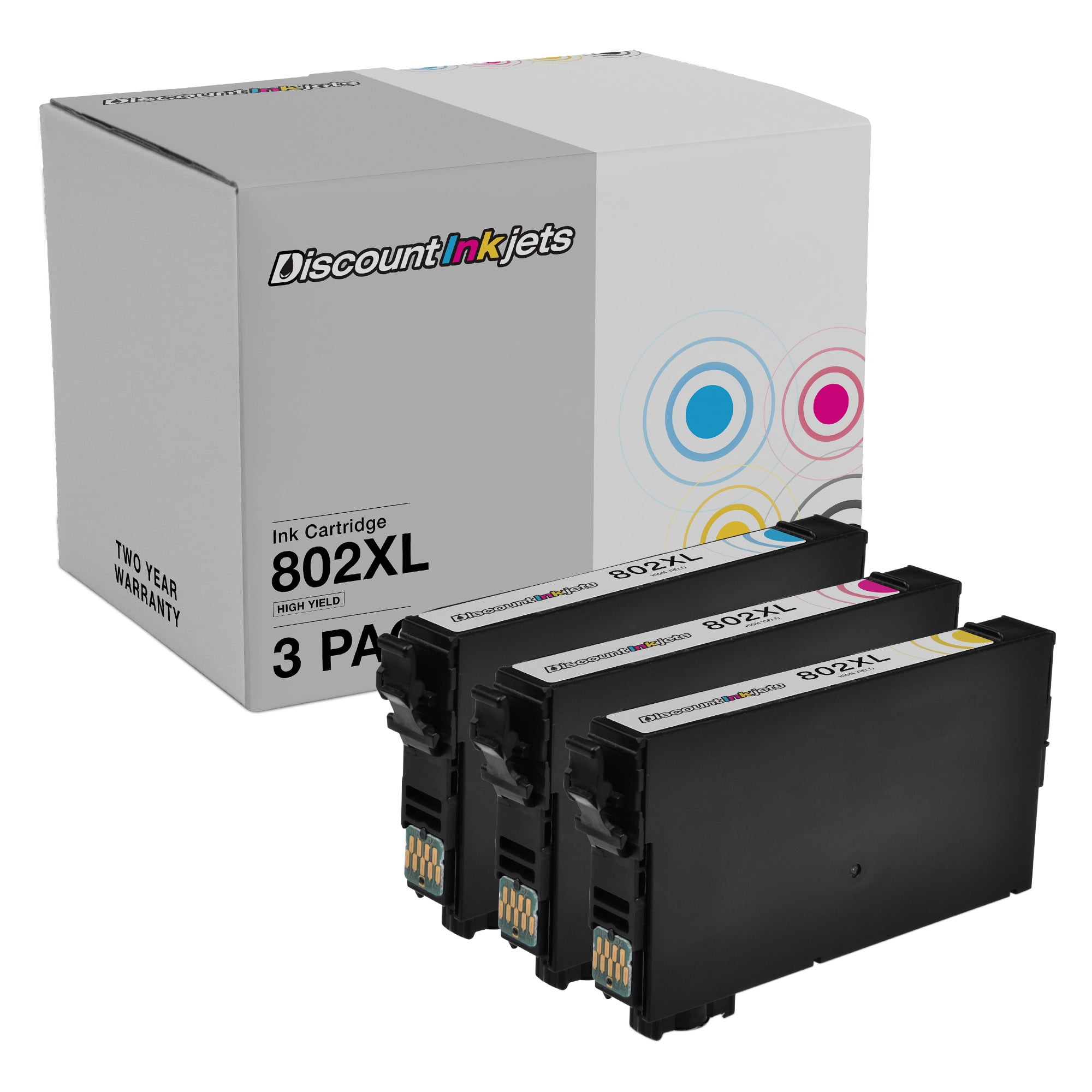 DI Ink Cartridges for Epson 802XL 802 XL HY (Cyan, Magenta, Yellow, 3-Pack) Compatible with Epson WorkForce: WF-4720, WF-4730, WF-4734, WF-4740, WF-4740DWF