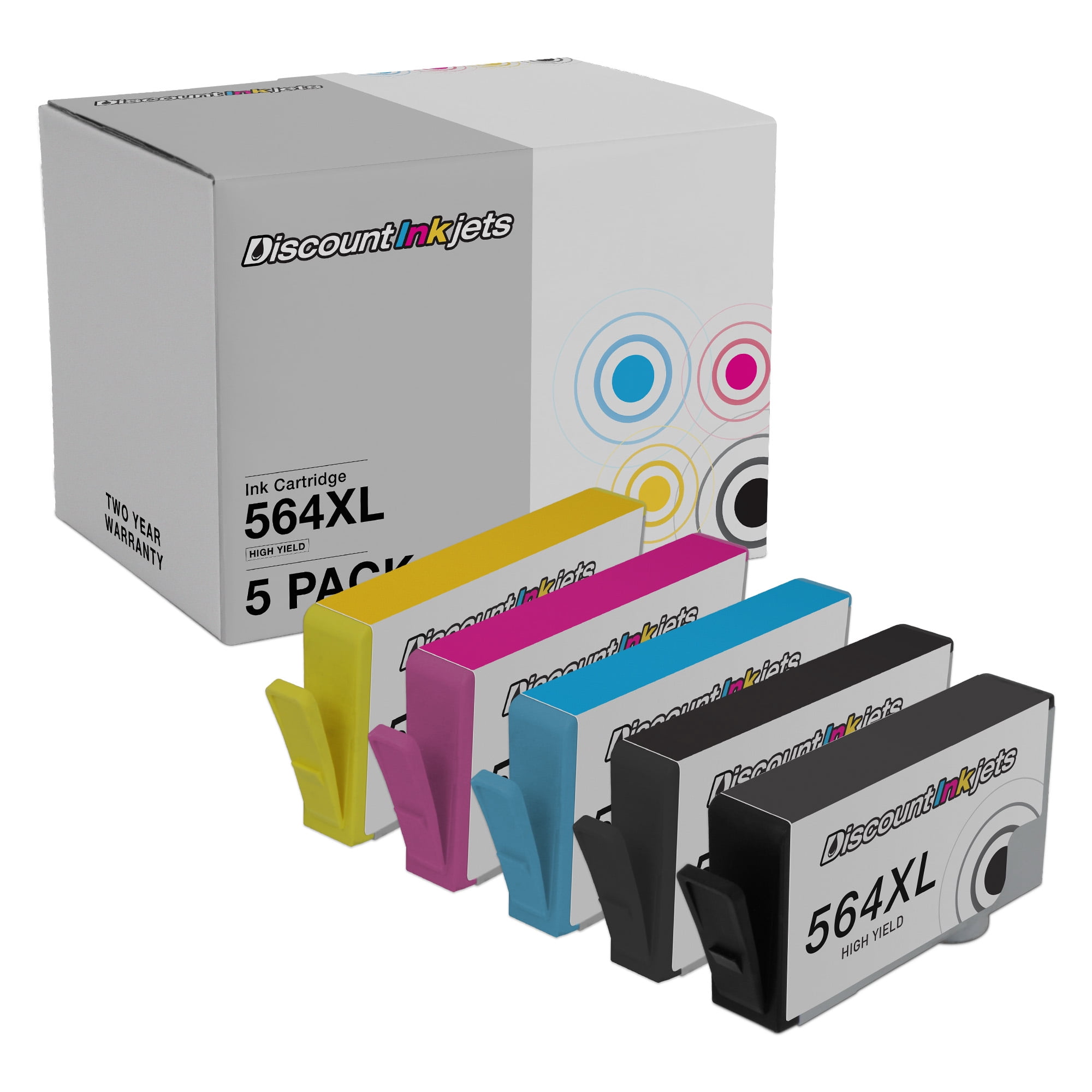 DI Ink Cartridges for HP 564XL HY (2 Black, Cyan, Magenta, Yellow, PBk, 5pk) Compatible with HP Deskjet 3524 eAIO PhotoSmart: 7510 7515 7520 7525 B109 B109q B110 B8500 B8550 B8553 B8558 C309a