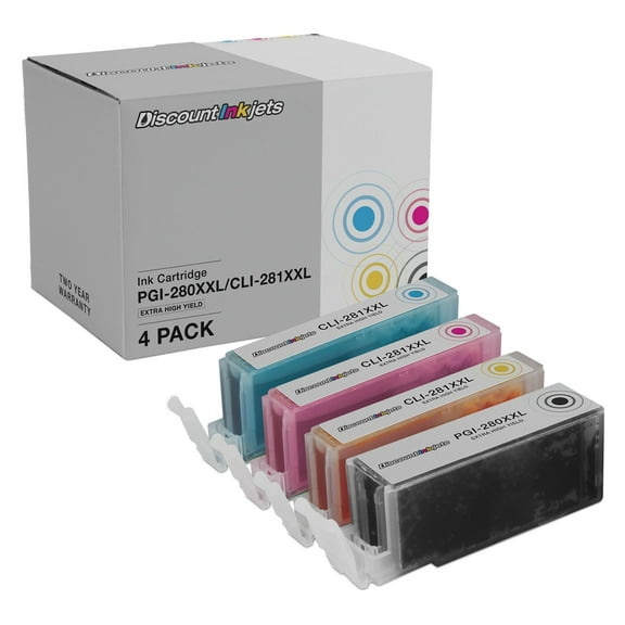 DI Ink Replacement for Canon PGI-280XXL, CLI-281XXL (Combo Set - 4pk) Compatible with Canon PIXMA: TS8120, TS8220, TS8320, TS9120, TS9520, TS9521C, TS8120