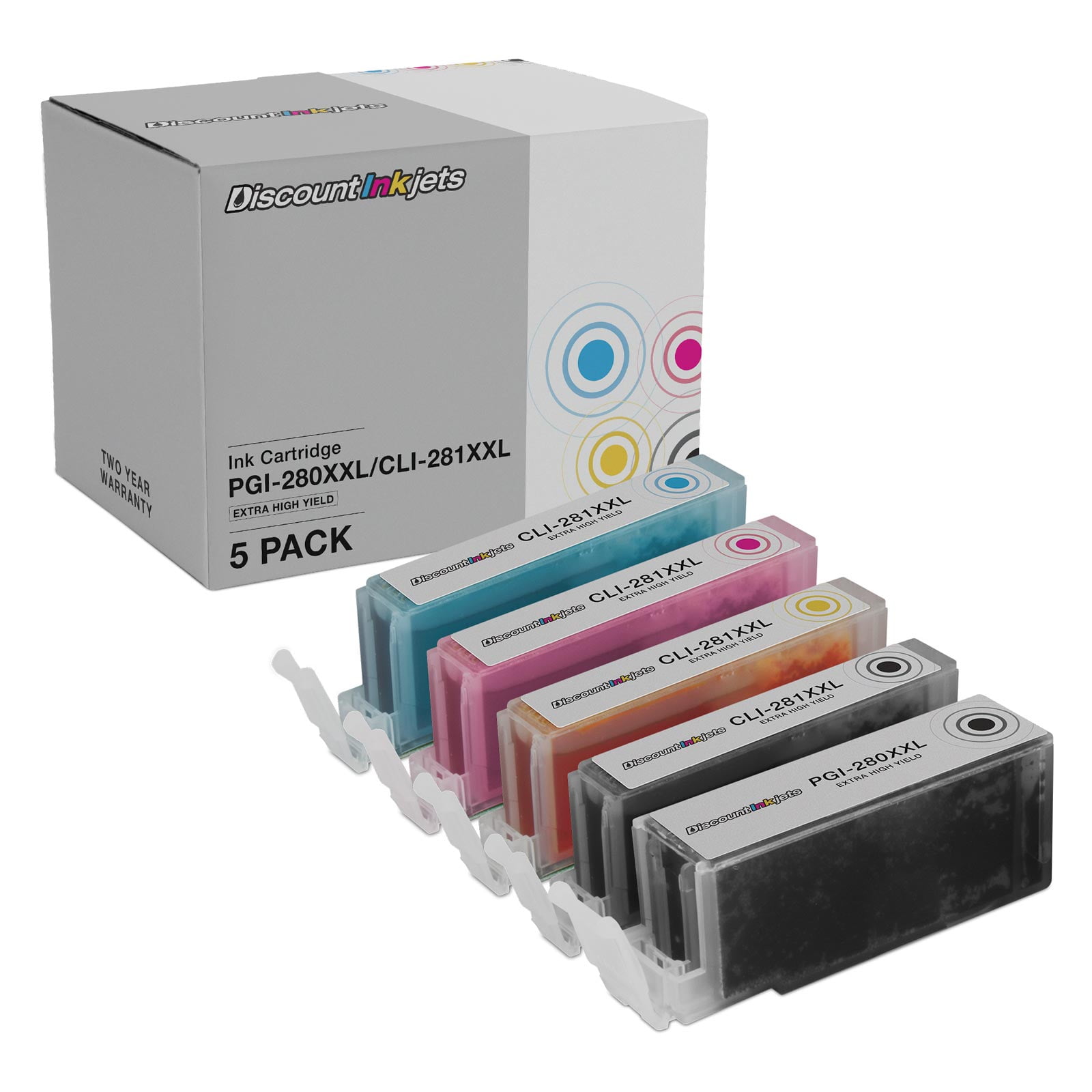 DI Ink Replacement for Canon PGI-280XXL, CLI-281XXL (Combo Set - 5pk) Compatible with Canon PIXMA: TS8120, TS8220, TS8320, TS9120, TS9520, TS9521C, TS8120